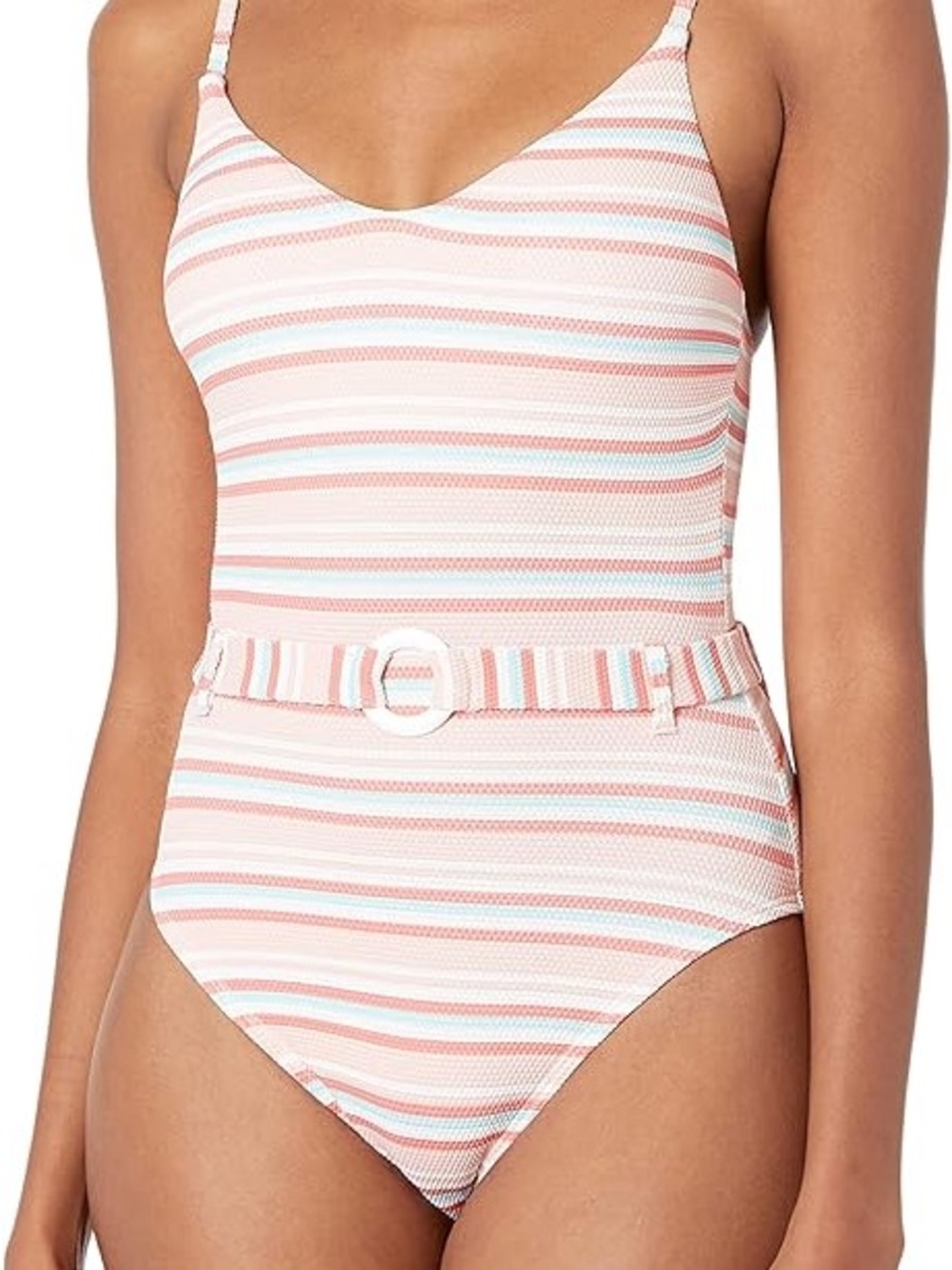 New Splendid One Piece belted striped Pastel swimsuit Sz M